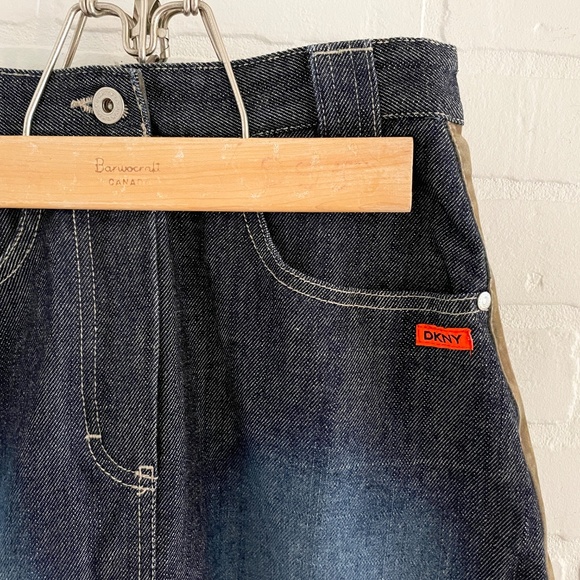 NWT Dead stock DKNY Y2K Denim Faux Suede Column skirt Grungy Artsy Dark wash S - Picture 3 of 15